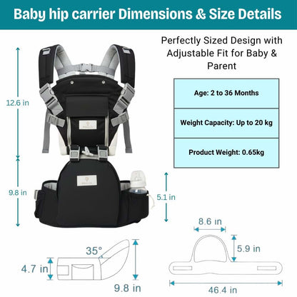 SOSA & CO 6 in 1 Ergonomic Baby Carrier with Hip Seat - Newborn to Toddler - Black (photo 2)