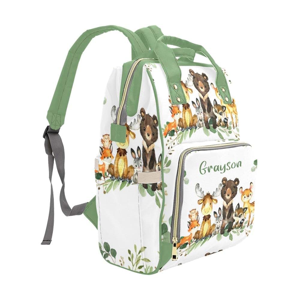 NZOOHY Greenery Jungle Animals Personalized Diaper Bags,Custom Name Multi Function Diaper Backpack Casual Travel (photo 2)