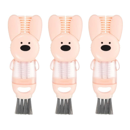 Uxcell 3-Pack Cup Lid Cleaning Brush with Rabbit Pattern, Pink