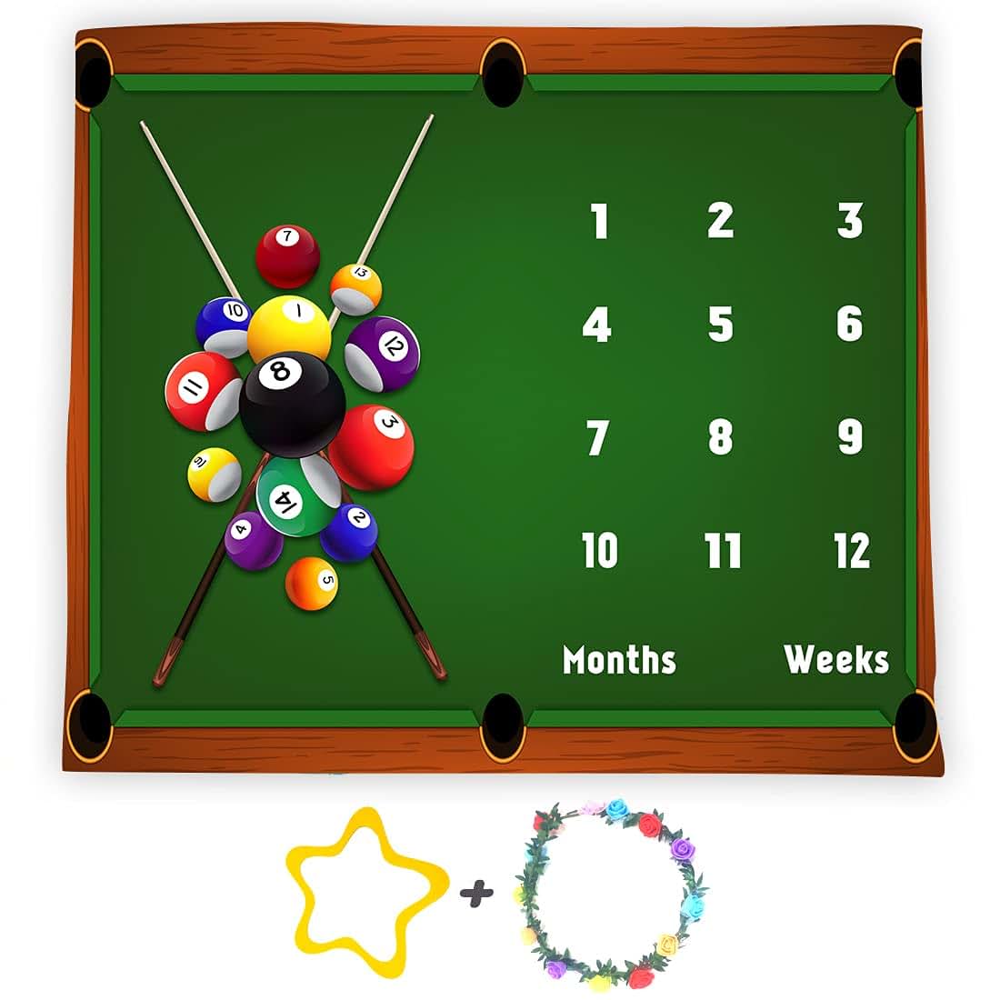 Billiards Baby Monthly Milestone Blanket, 48x40 Inches Flannel, Pool Table Background, Growth Tracker
