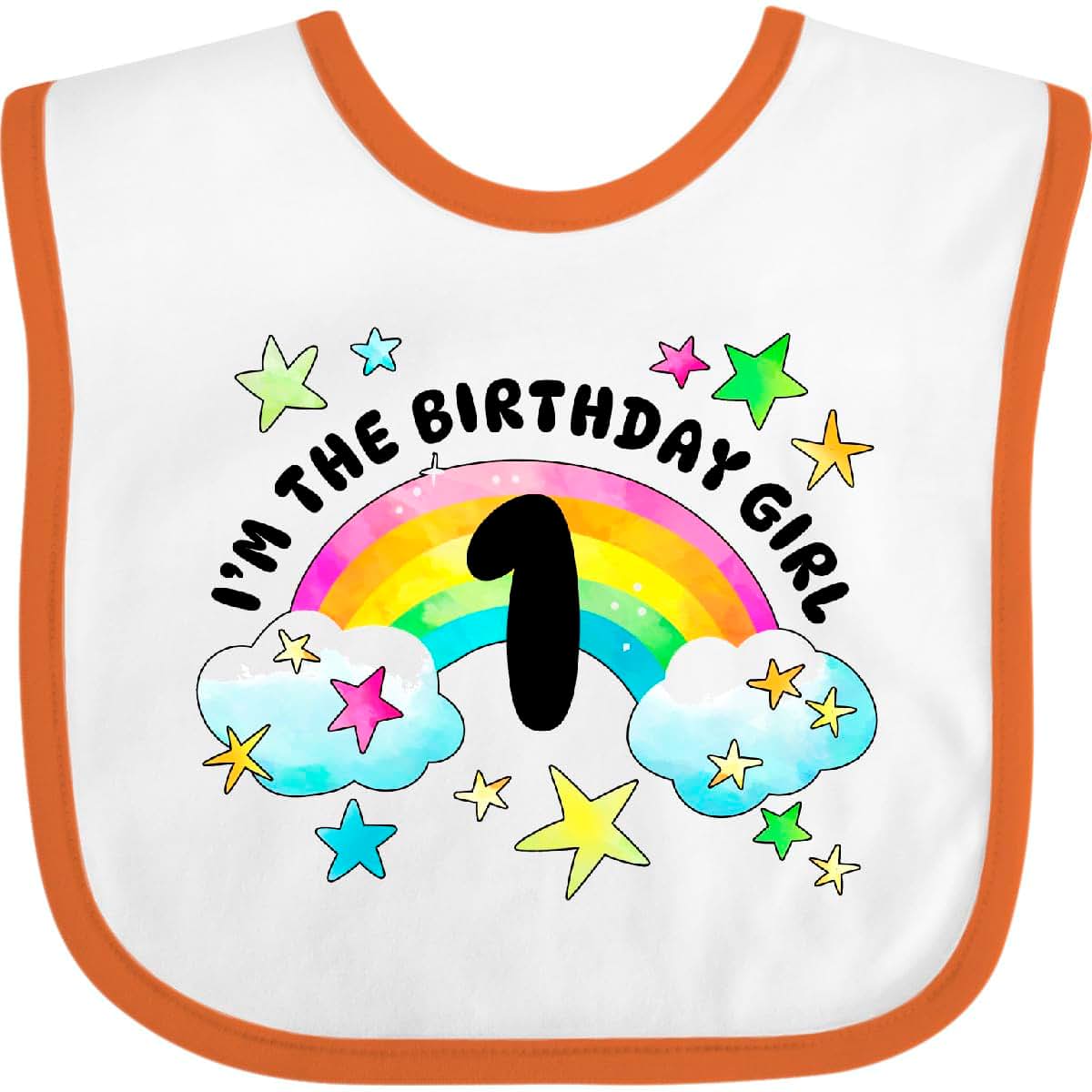 Inktastic I'm The Birthday Girl First Birthday Rainbow And Stars Baby Bib