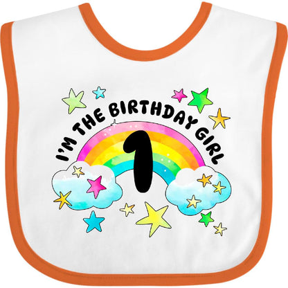 Inktastic I'm The Birthday Girl First Birthday Rainbow And Stars Baby Bib