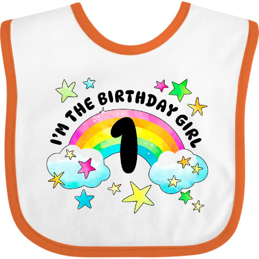 Inktastic I'm The Birthday Girl First Birthday Rainbow And Stars Baby Bib