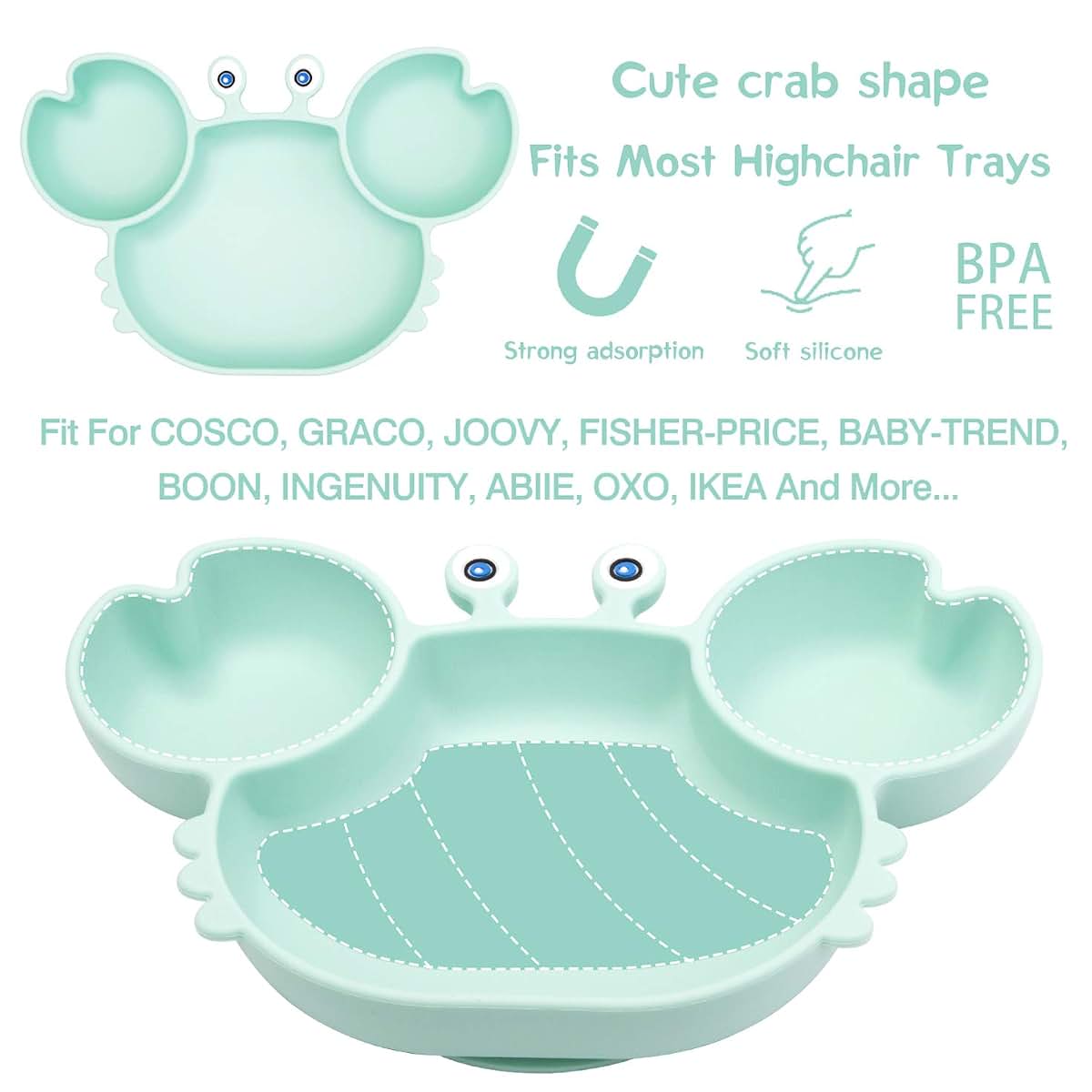 Linowos Silicone Suction Plate for Toddlers with Fork Spoon Set - Self Feeding Training Divided Plate Dish and Bowl for (photo 2)