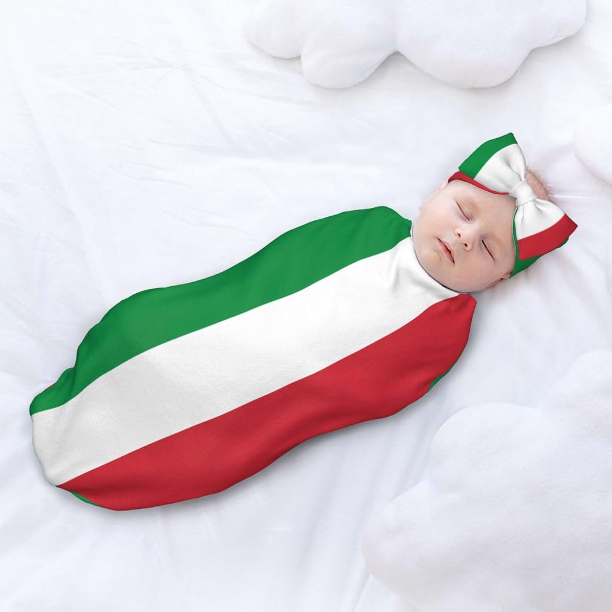 WZYCWB Italian Flag Newborn Swaddle Blanket and Headband, Swaddle Set, a Gift Carefully Prepared for Warm Bathing (photo 3)