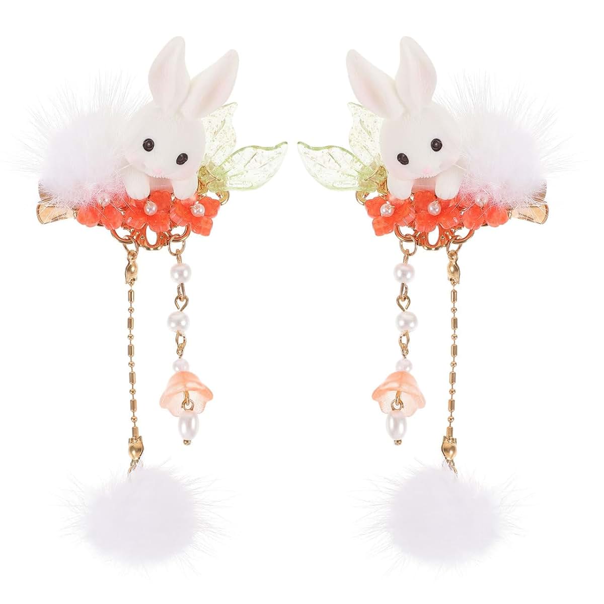 Bunny Tassel Pompom Hair Clips for Girls Party Accessories
