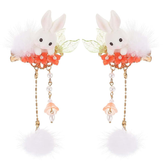 Bunny Tassel Pompom Hair Clips for Girls Party Accessories