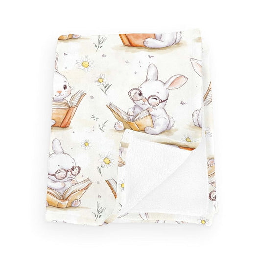 Wicbfdfv Cute Bunny Books Daisy Baby Blankets for Boy Girl Rabbits Book Floral Flannel Blanket Animals Book Lover Gift