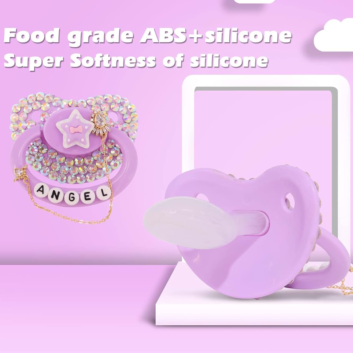 SUNOWE Adult Sized Pacifier Candy Cute Baby Pacifiers (Purple Stars)