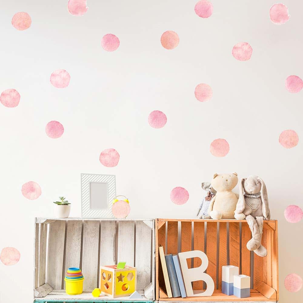 YouRfocus Pink Polka Dot Wall Decals For Girls Bedroom, Peel And Stick