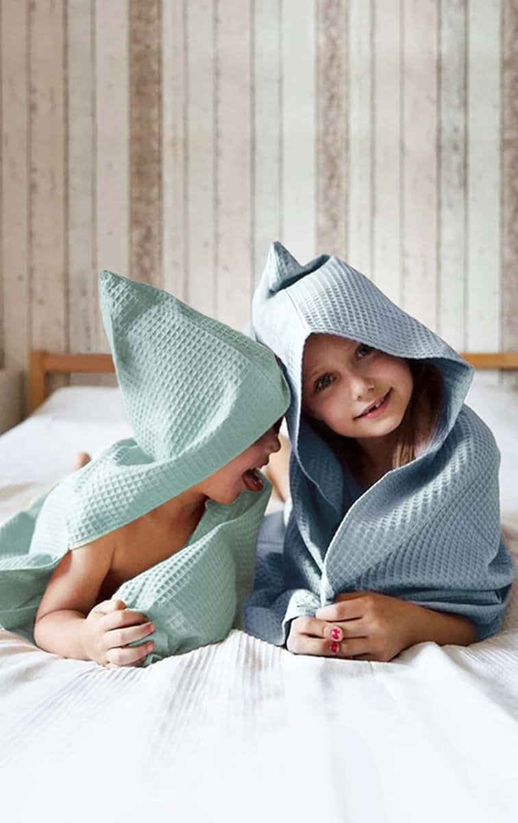 BANGSAUR Cotton Hooded Poncho Towel for Toddlers, 2-5 Years, Green, 23.6 Inch