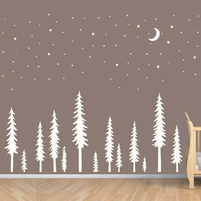 YOYOYU ART HOME DECOR Forest Pine Tree Moon Star Kids Nursery Wall Decal AM12 White