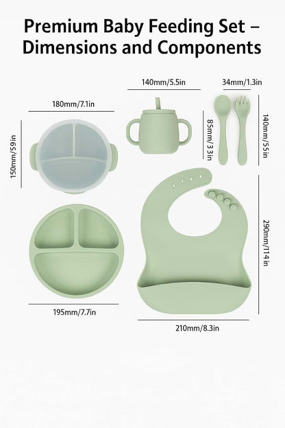 KT-Hudson Home 7-Piece Silicone Baby Feeding Set with Suction Plate and Bowl - Green (photo 3)