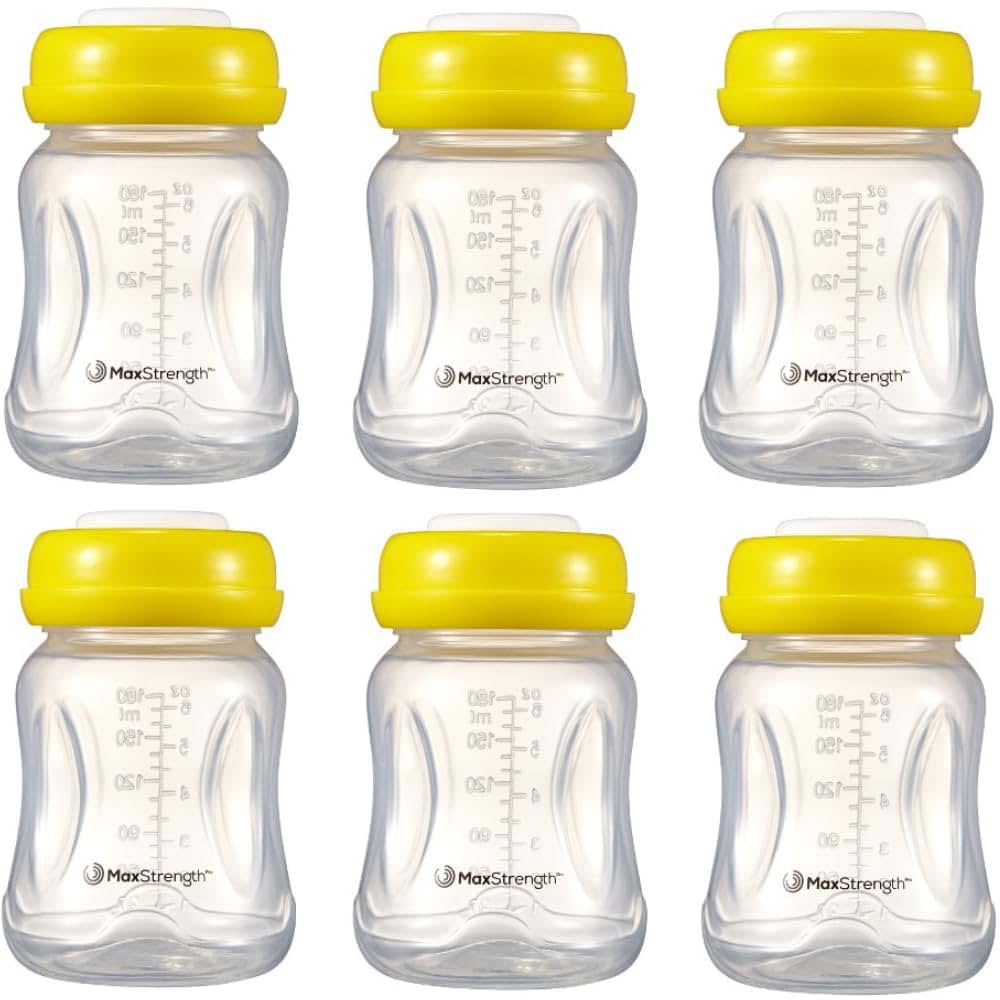 Max Strength Pro Breastmilk Bottles, 6-Pack with Leak-Proof Lids, 6 oz