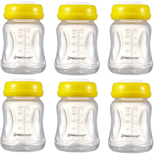 Max Strength Pro Breastmilk Bottles, 6-Pack with Leak-Proof Lids, 6 oz