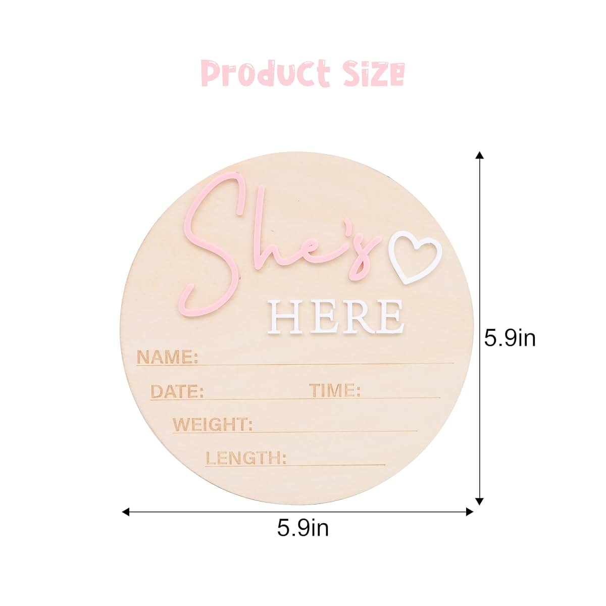 She's Here Wooden Sign - Gender Reveal Birth Announcement Board, Newborn Photo Prop