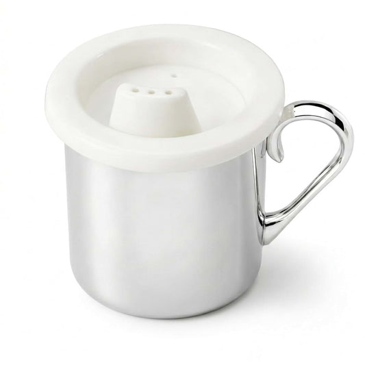 Creative Gifts International Baby’s First Sippy Cup | Silver Plated 5 oz | Plastic Sippy Lid | Gift Box Included