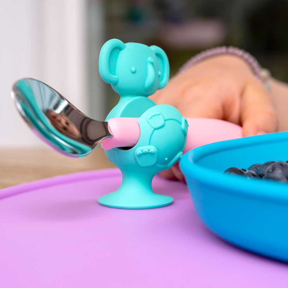 321 Grow Easy Learn Foodie Friends Silicone Spoon and Fork Holders - 3-Pack Animal Shapes Ages 12mo+