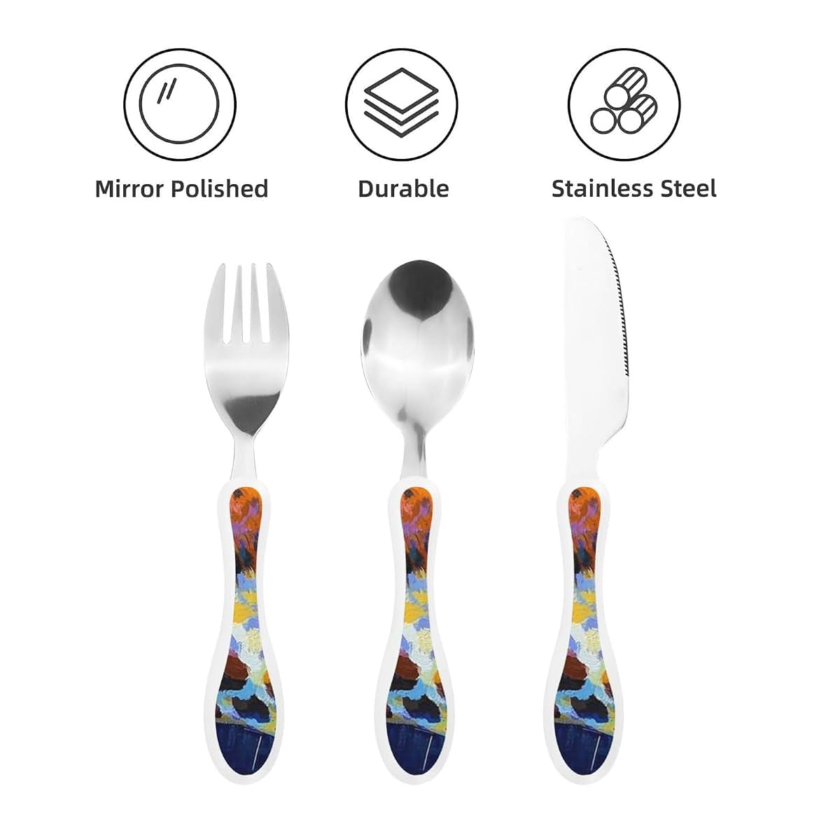 DDTKLSNV 3-Piece Kids Silverware Set With Storage Case, Stainless Steel Reusable Children Safe Knife Spoon Fork Set (photo 3)