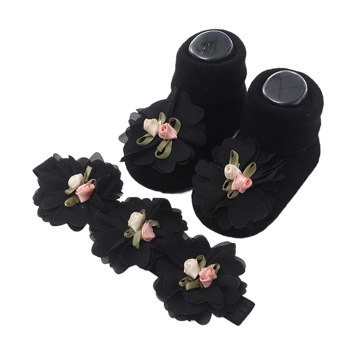 XAGMODSHN Newborn Headband And Socks Set With Lace Flower