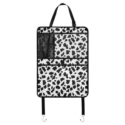 FENOCHE Cow Print Car Seat Protector Kick Mat with Storage Pockets