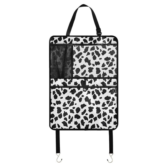 FENOCHE Cow Print Car Seat Protector Kick Mat with Storage Pockets