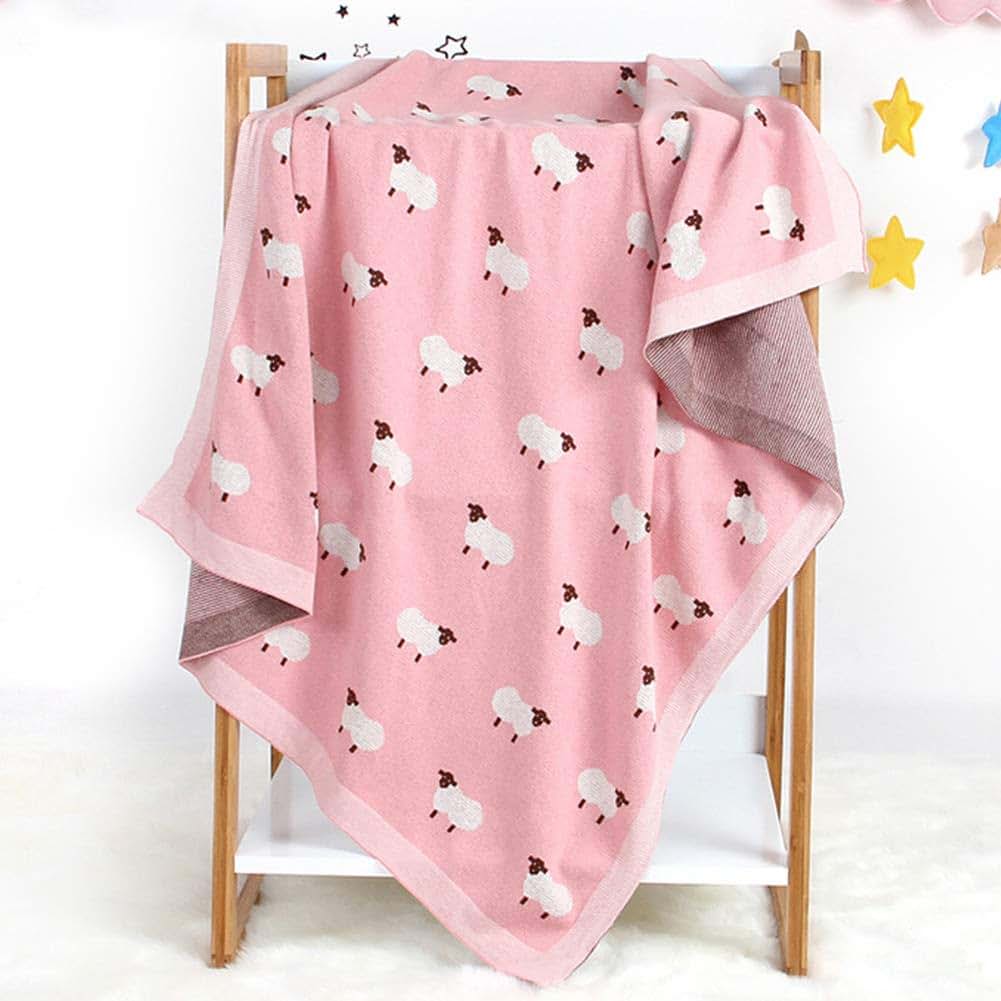 Kirmoo Baby Cute Sheep Blanket Knit Cotton Toddler Blanket