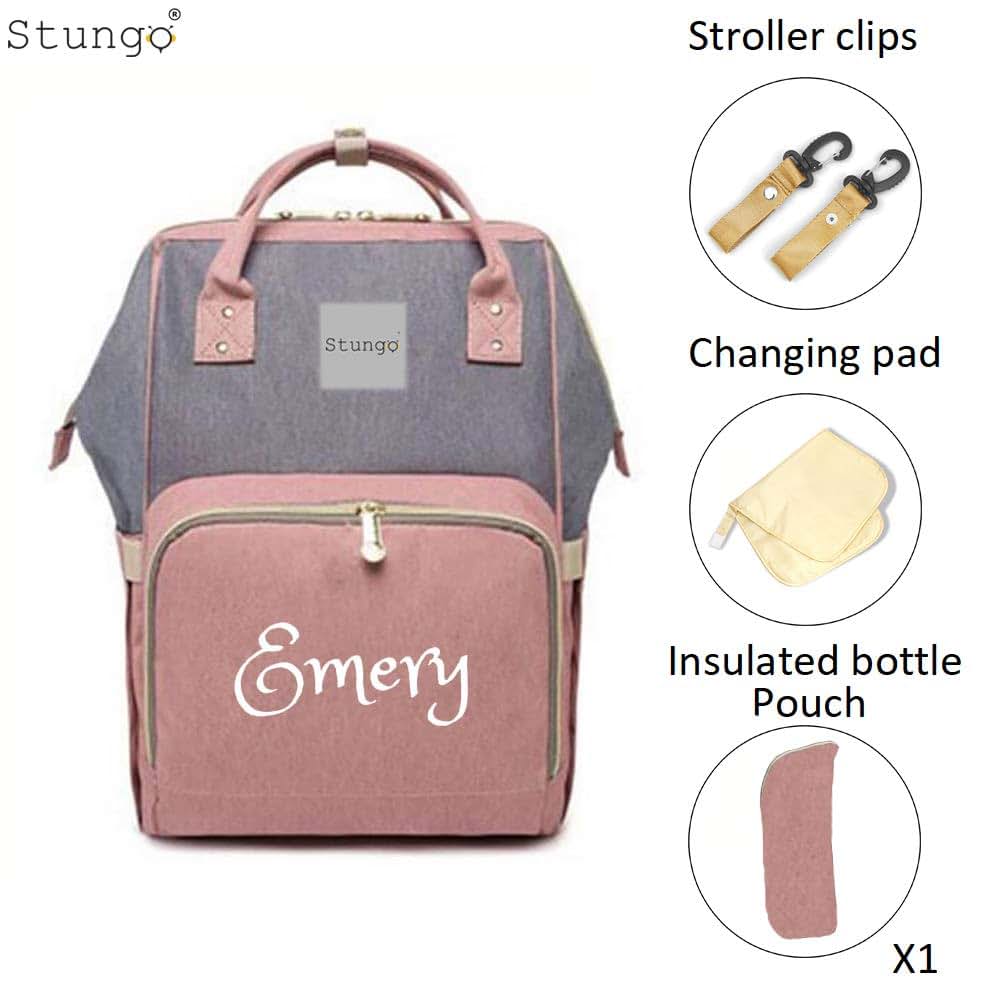 Dream Embroidery Personalized Large Diaper Bag Knapsack Custom Monogram Backpack Grey/Pink (photo 2)