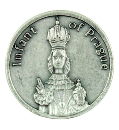 Infant of Prague Silver Tone Pocket Token with Prayer