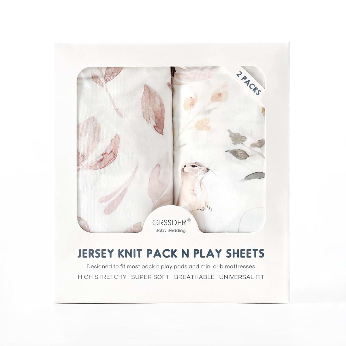 Grssder Pack N Play Fitted Sheets 2 Pack - Jersey Knit Floral And Animal Print