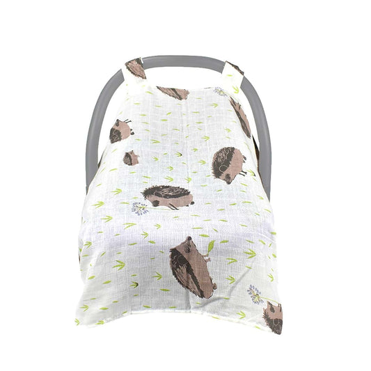 Yuhome Muslin Cotton Car Seat Canopy - Hedgehog Pattern