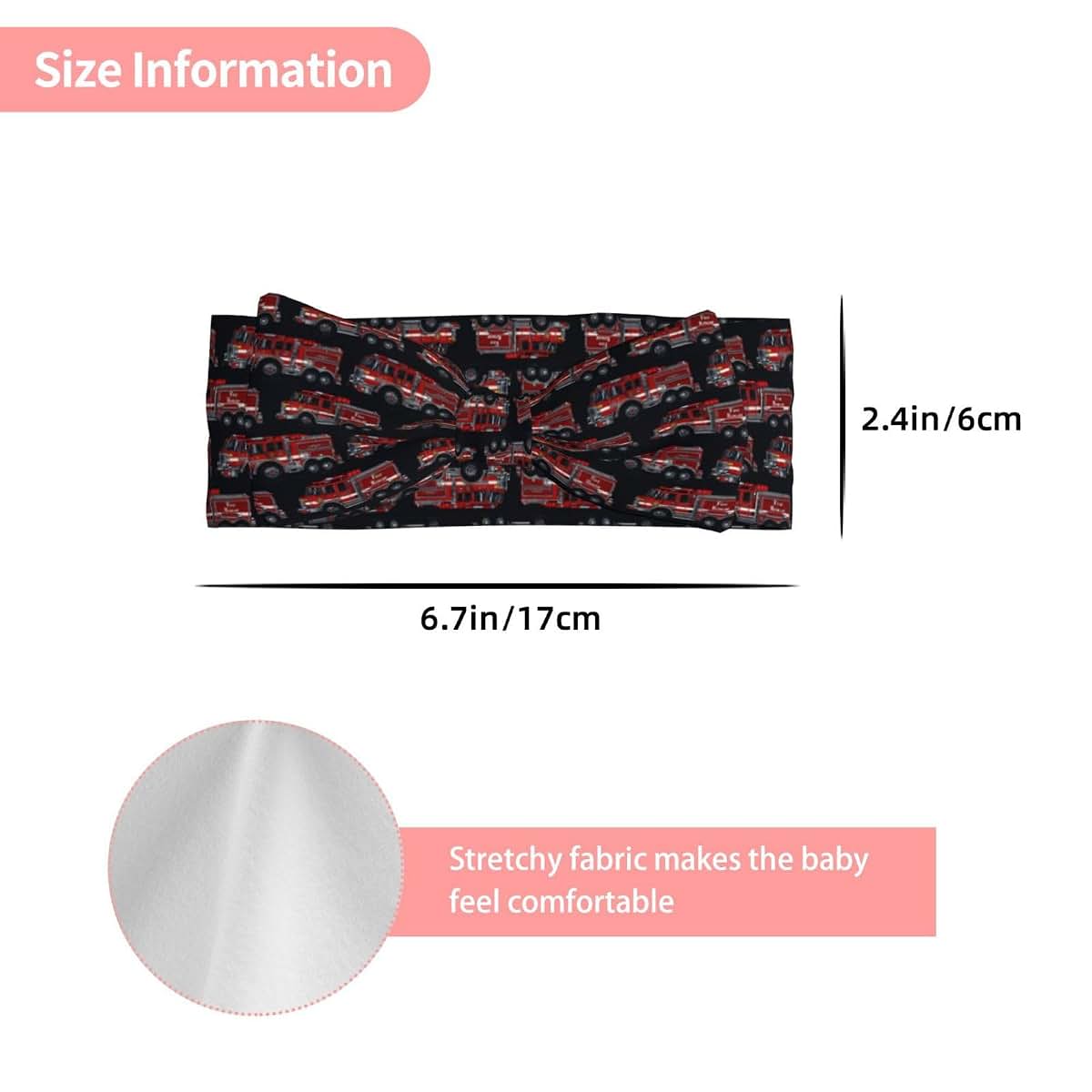 GVYGVY Cartoon Fire Truck Print Baby Girl Bows and Headbands, 6-12 Months, Black