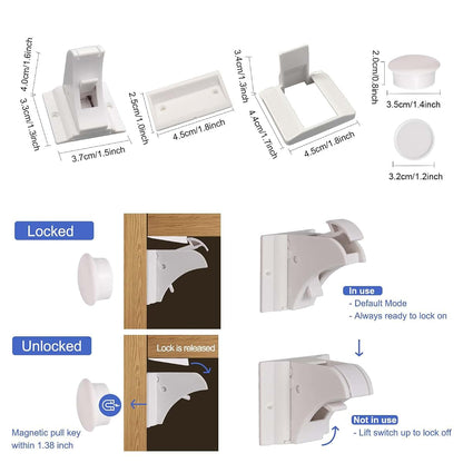 DOMILE Magnetic Cabinet Locks 4 Pack Hidden Adhesive