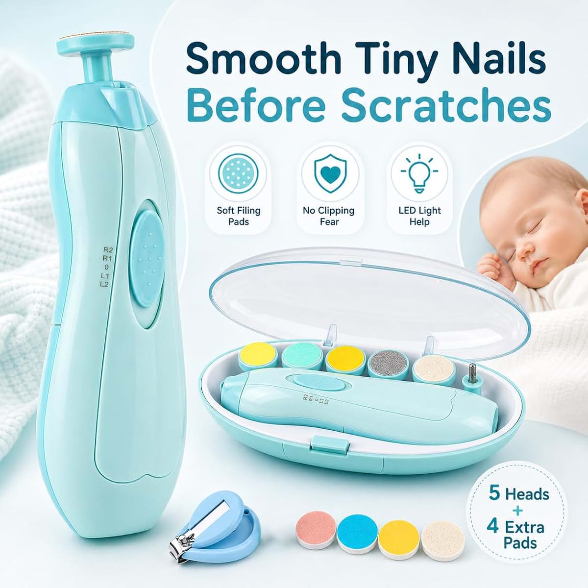 Gnker Baby Nail Trimmer, Electric File With LED Light (photo 2)