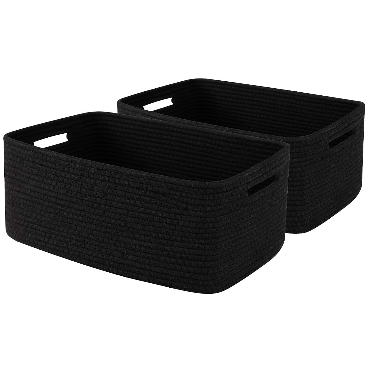 OIASKET Large Woven Rope Storage Basket 2 Pack Black
