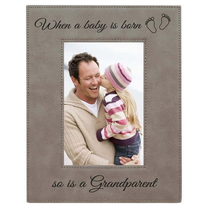 CustomGiftsNow Grey Faux Leather Grandparent Picture Frame For 4x6 Photos