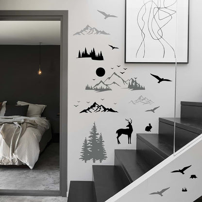 Superdant Forest Deer Wall Decals With Mountain Sun Theme For Nursery