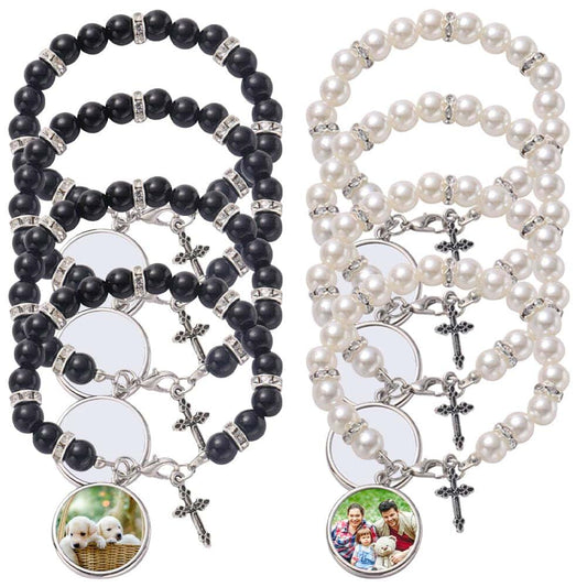 Zuyyon 8-Piece Sublimation Blank Rosary Bracelets with Cross for Baptism