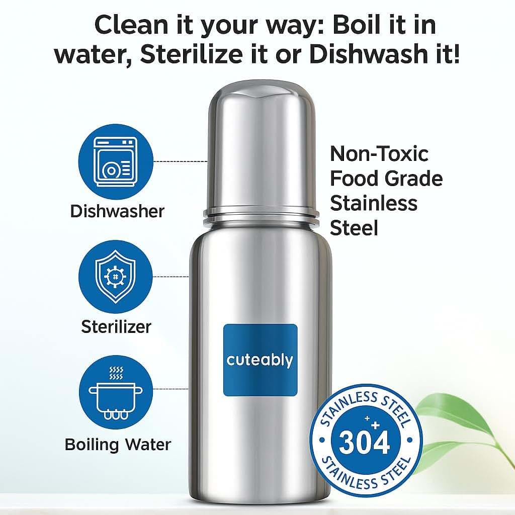 Pgm Distributors Stainless Steel Baby Bottles, 150ml Capacity, Pack Of 2 (photo 4)