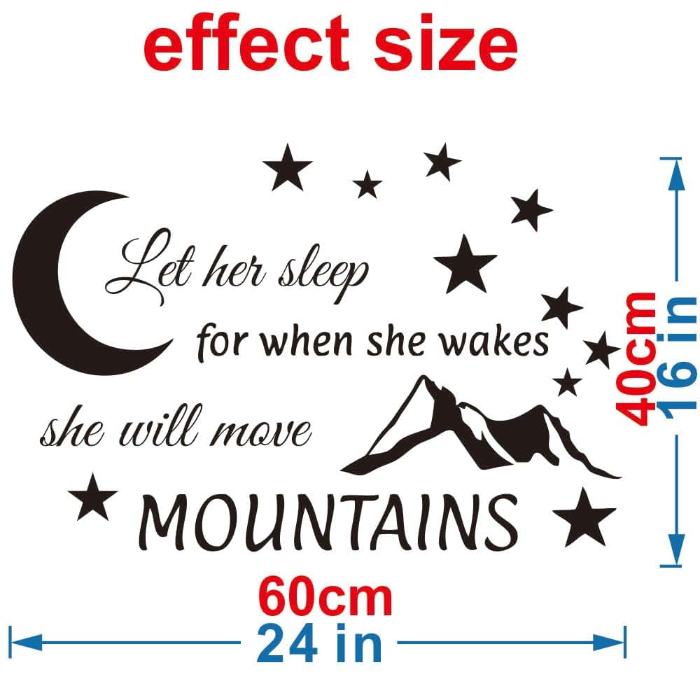 Let Her Sleep She Will Move Mountains Wall Decal Black 24x16