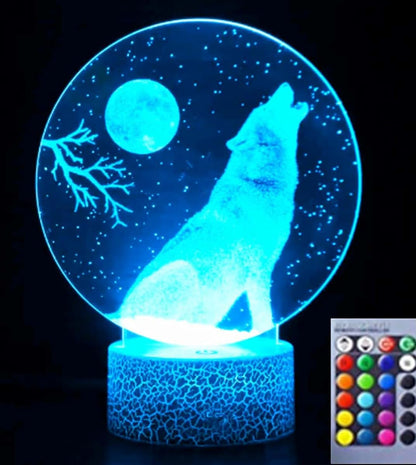 Jinnwell 3D Wolf Night Light Lamp Illusion 16 Color Changing Table Desk Decoration Lamps Gift Acrylic Flat ABS Base USB