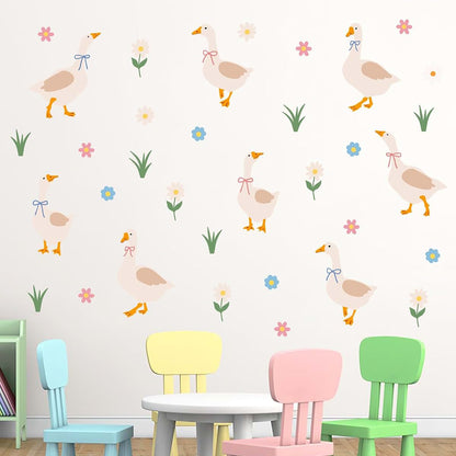 Cute Goose Floral Boho Farm Animal Wall Decals for Nursery and Kids Rooms