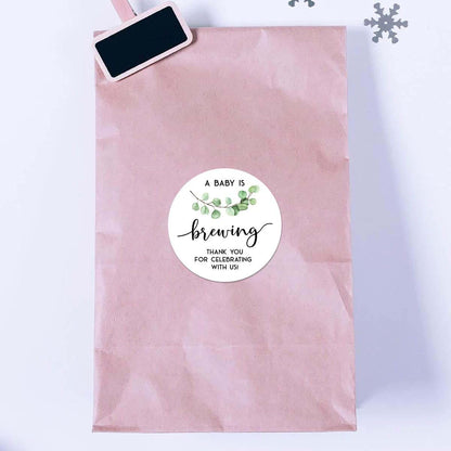 Greenery A Baby Is Brewing Thank You Stickers | 2 Inch Labels, 40-Pack