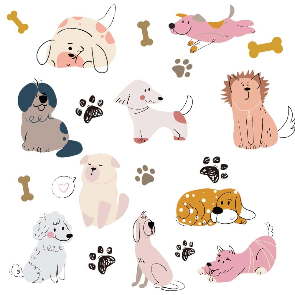 SUPERDANT Cartoon Dogs Wall Stickers Puppy and Bones Vinyl Decal for Kids Rooms 90x30cm 2 Pack