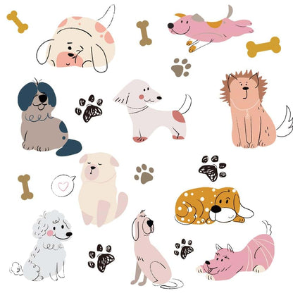 SUPERDANT Cartoon Dogs Wall Stickers Puppy and Bones Vinyl Decal for Kids Rooms 90x30cm 2 Pack