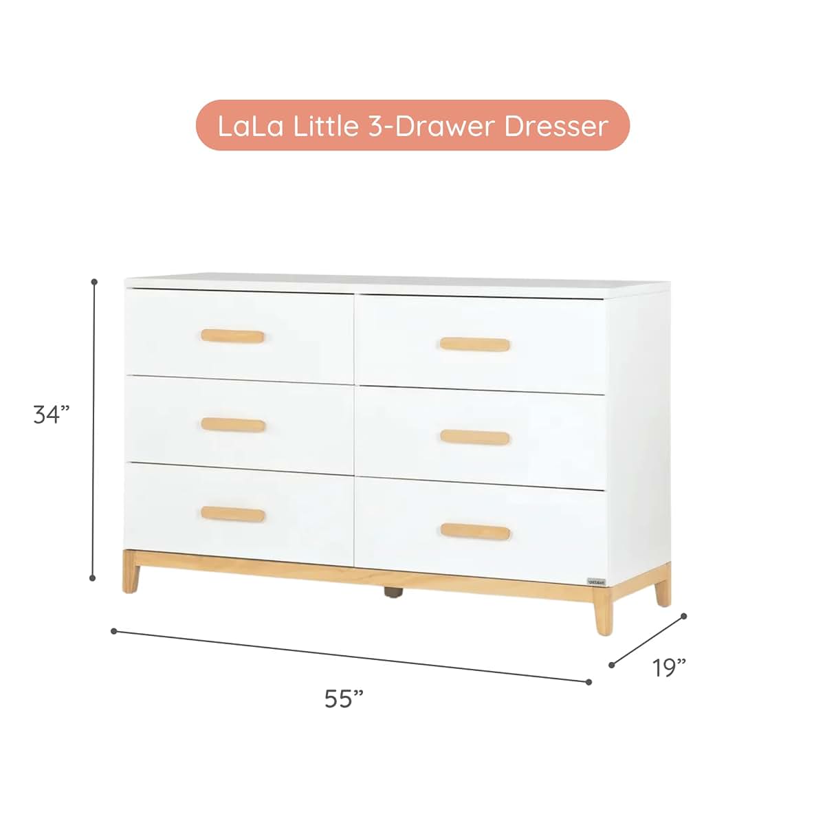 dadada LaLa 6-Drawer, Wide Dresser for Nursery, Deep Drawers, White/Natural (photo 2)