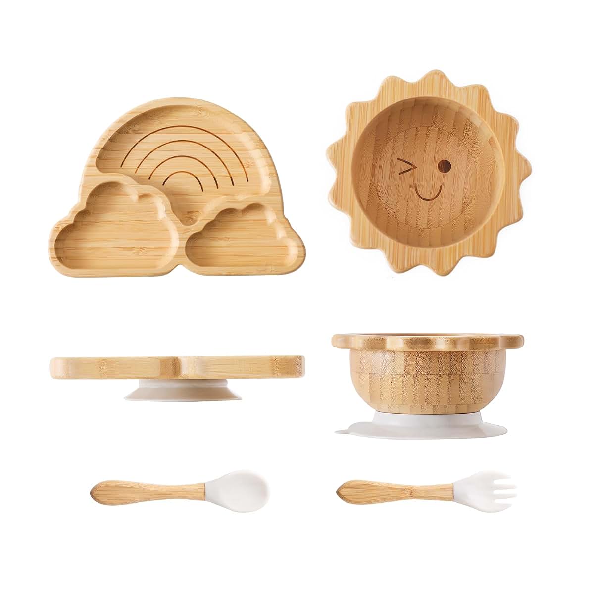let's make Bamboo Suction Plates & Bowls Feeding Set for Baby Toddler