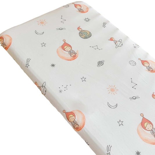 ZHENZQ Baby Bassinet Fitted Sheet Moon Girl