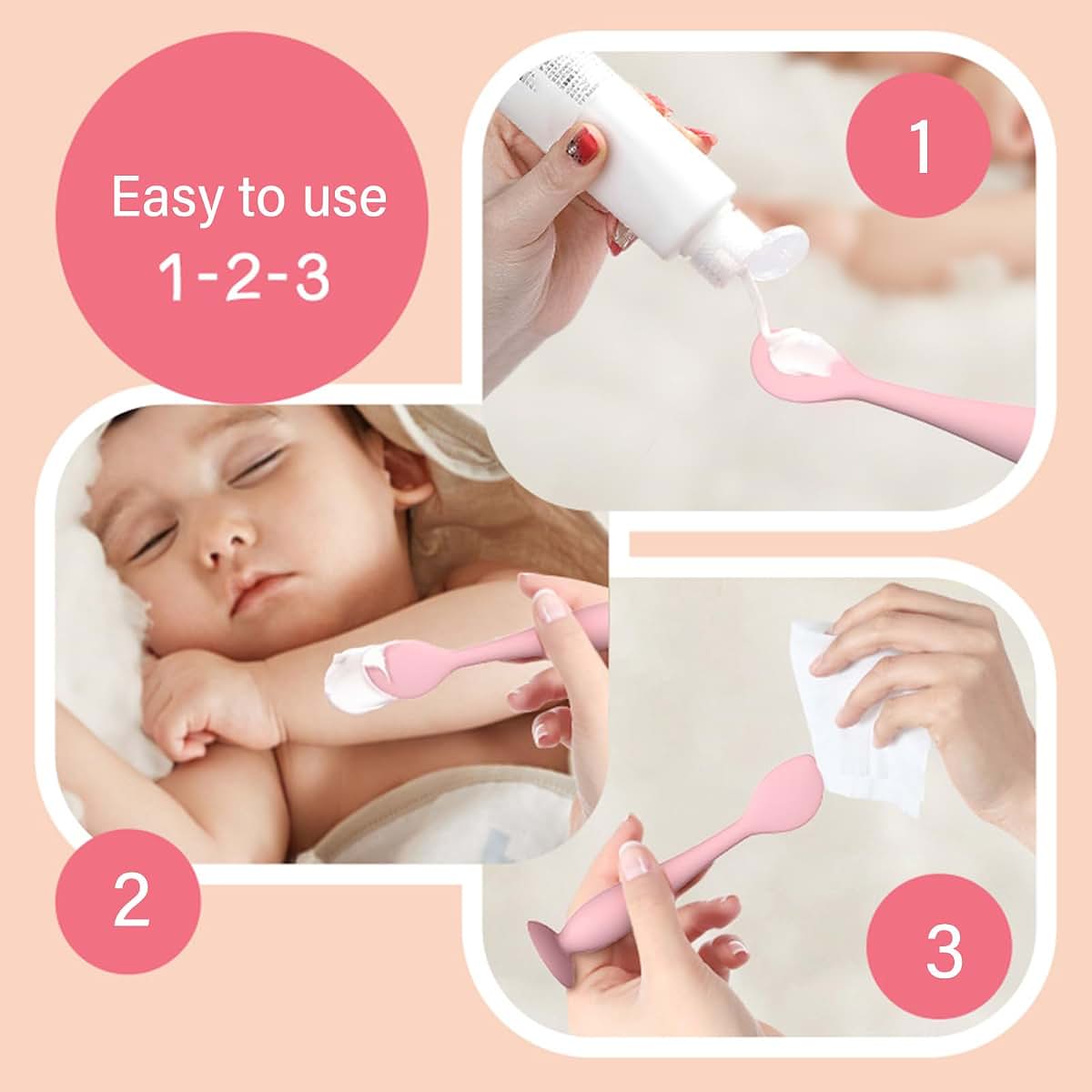 Psdndeww Gentle Application Baby Diaper Cream Spatula Silicone Handheld Scraping Spoon with Suction Base for Easy (photo 3)