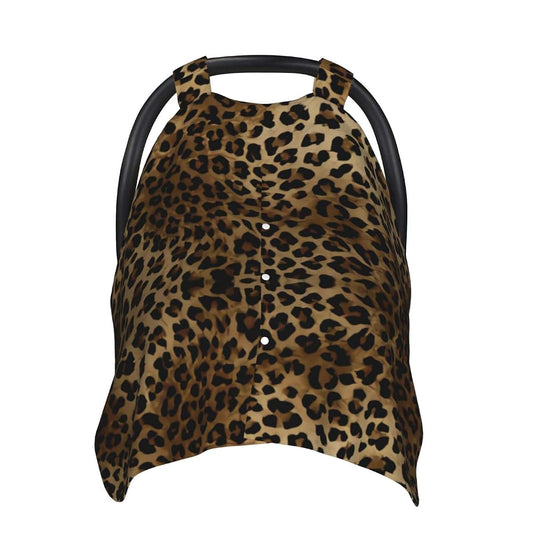 Wyibbaq Leopard Baby Car Seat Cover, 2-in-1 Nursing Cover & Canopy, 39x27.5 Inch Polyester